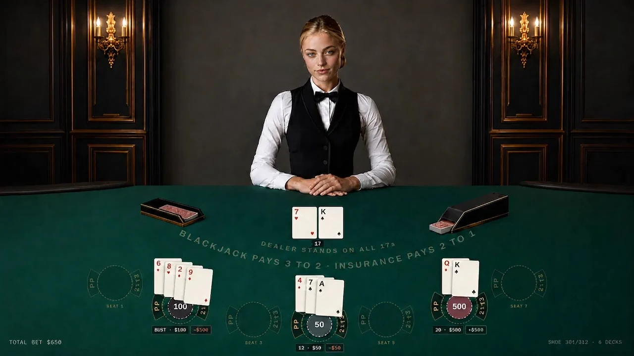Blackjack table with Evelyn